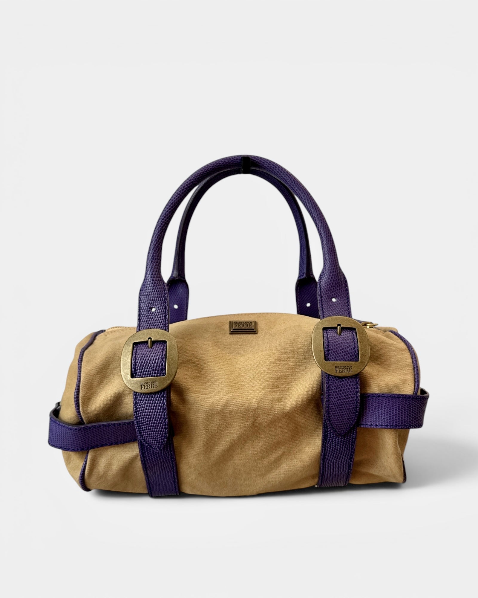 Beige/Mauve Canvas and Leather Gianfranco Ferre Handbag