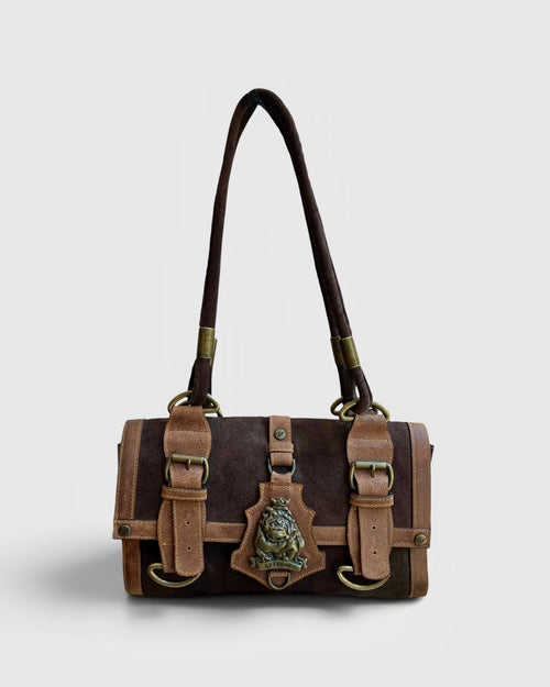 Gianfranco Ferre Brown Suede Bulldog Handbag