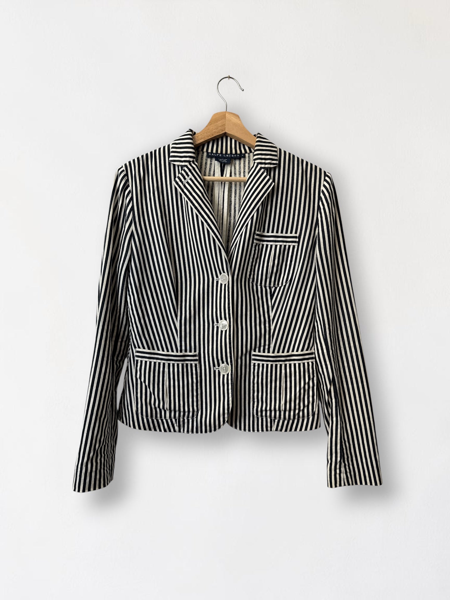 Ralph Lauren Black and White Striped Blazer, Size 4