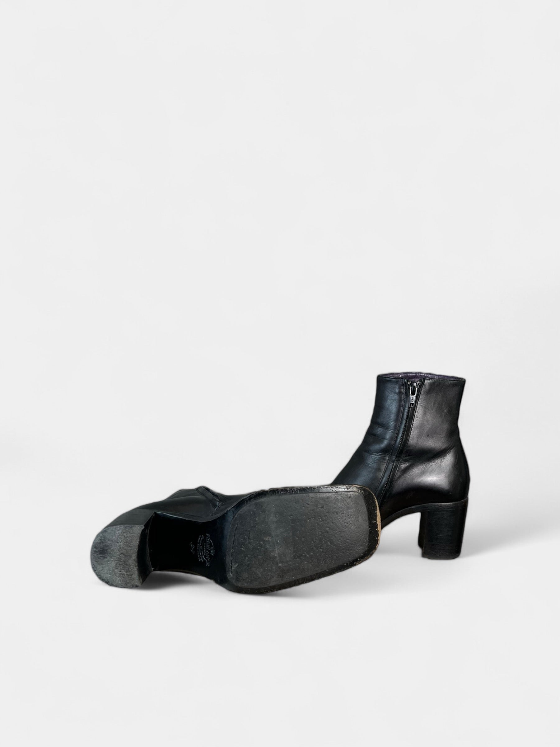 Freelance black leather square toe ankle boots, 38