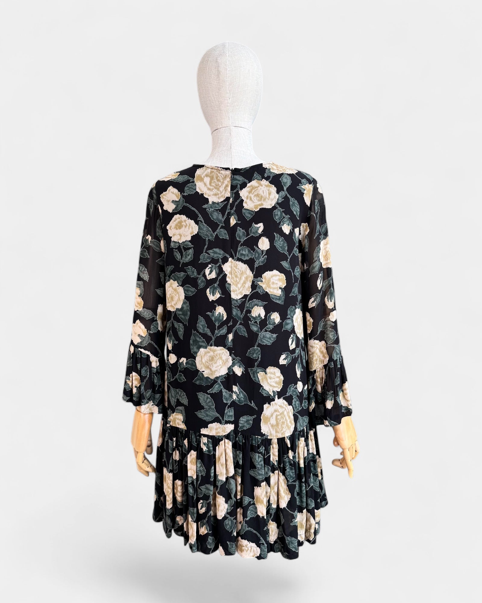 Ganni Black Floral Chiffon Flowing Dress, S